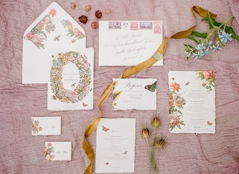 Vintage Floral Inspired Wedding Invitation