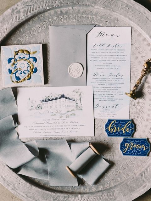 Blue and Gold Decor for a Fairy Tale Destination Wedding