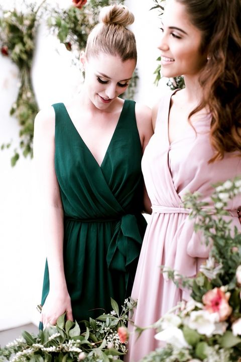 Emerald and Blush Bridesmaid Dresses