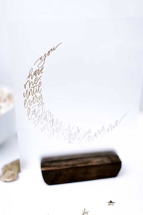 Hand Lettered Moon Sign on Frosted Acrylic