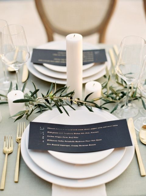 Clean and Modern Wedding Decor in Olive Green and Gold