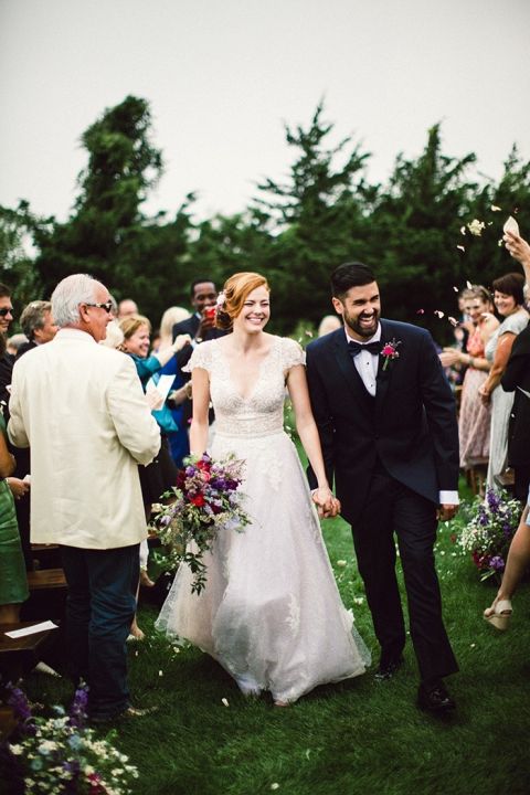 Triumphant Bride and Groom Just Married