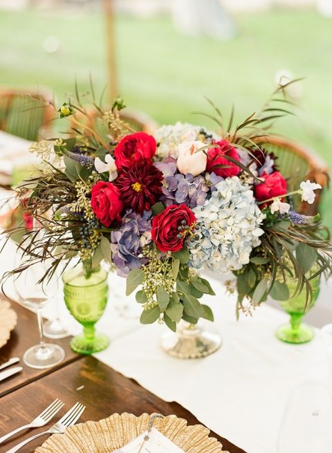 Blue and Red Fall Centerpiece
