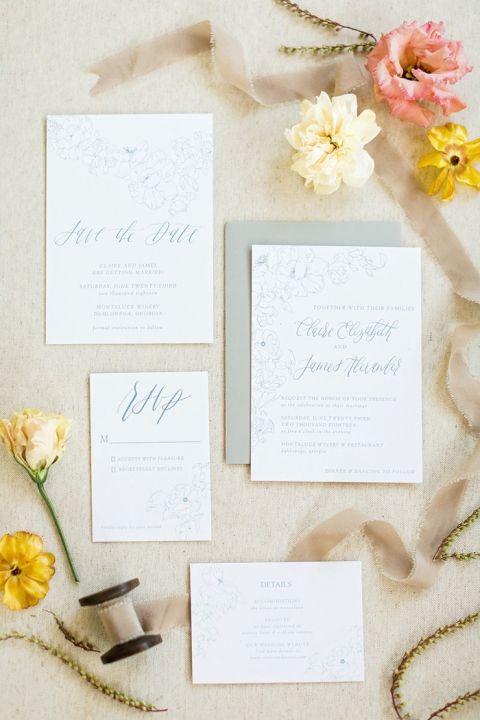 Light and Airy Gray Floral Print Invitations