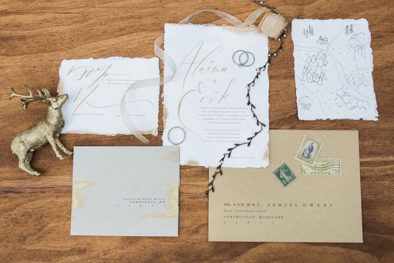 Rustic Modern Invitation Suite with Gold Brushed Details