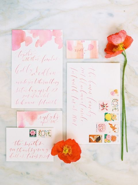 Coral and Poppy Watercolor Invitation