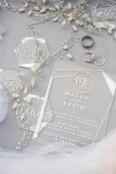 Modern Silver Leaf and Acrylic Wedding Stationery Suite