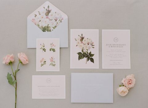 Blush and Blue Botanical Print Invitations