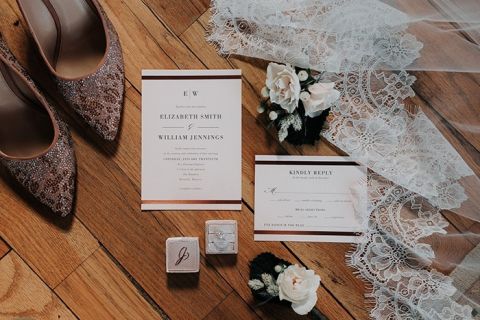 Lovely Wedding Invitation Suite with the Brides Lace Veil