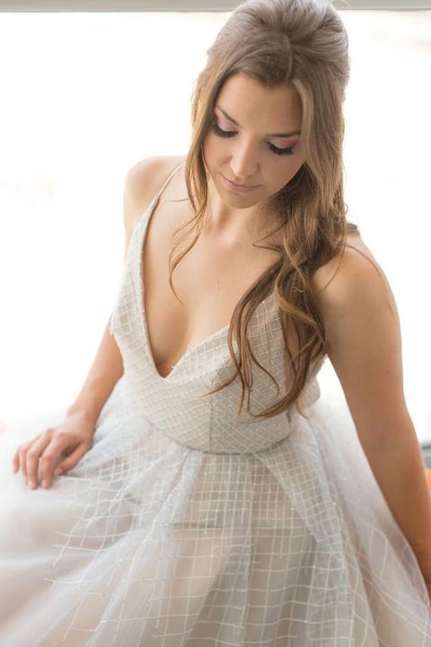 Modern Geometric Bridal Style with a Half Up Hairdo