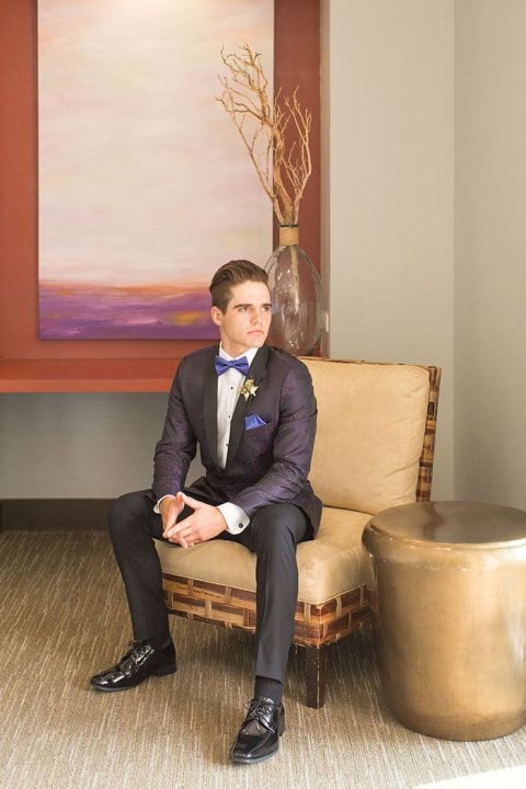Luxe Groom Style with a Purple Paisley Suit