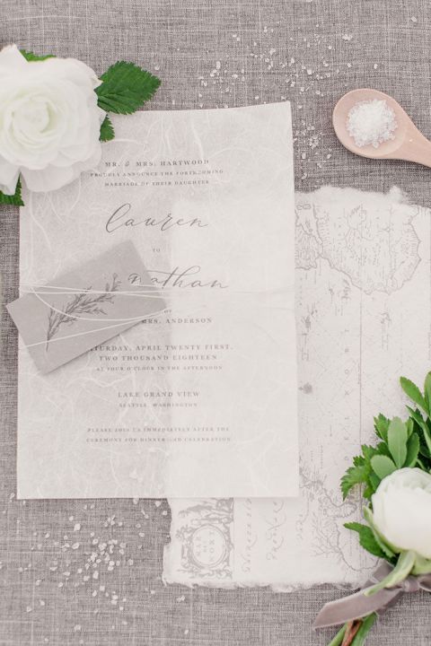 Gray and White Wedding Invitations inspired by the Pacific Northwest