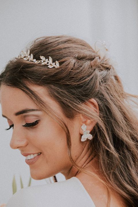 Romantic Half Up Hairstyle with Delicate Bridal Jewelry