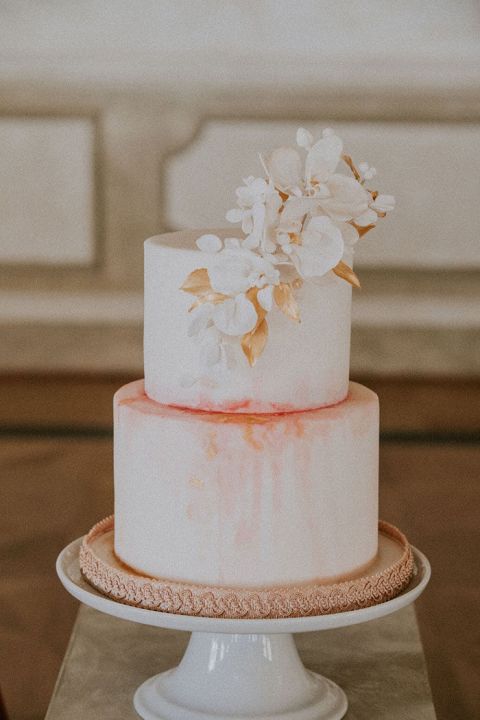 Hand Painted Cake in Blush and Gold with Sugar Flowers