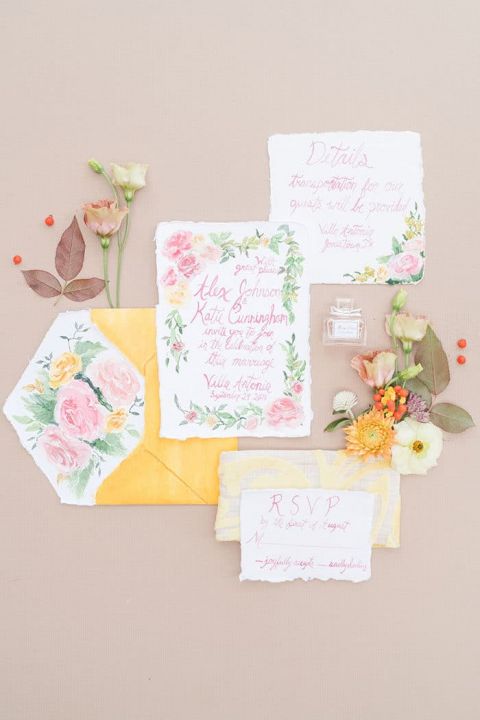 Colorful Living Coral and Gold Invitation Suite