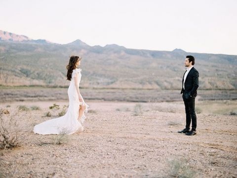 An intimate Las Vegas desert wedding with boho vibes and a spiritual sand  unity ceremony