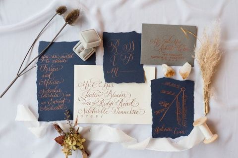 Blue and Gold Wedding Invitations