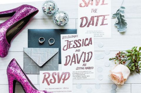 80s Inspired Silver and Coral Invitations