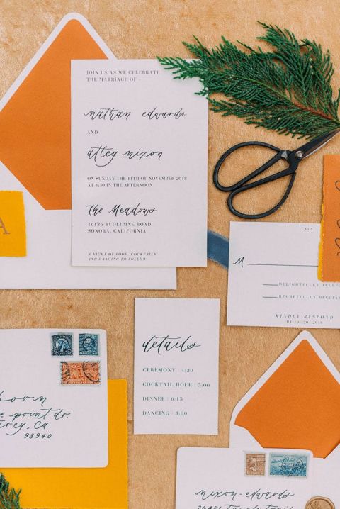 Golden Tones for a Modern Colorful Wedding Invitation