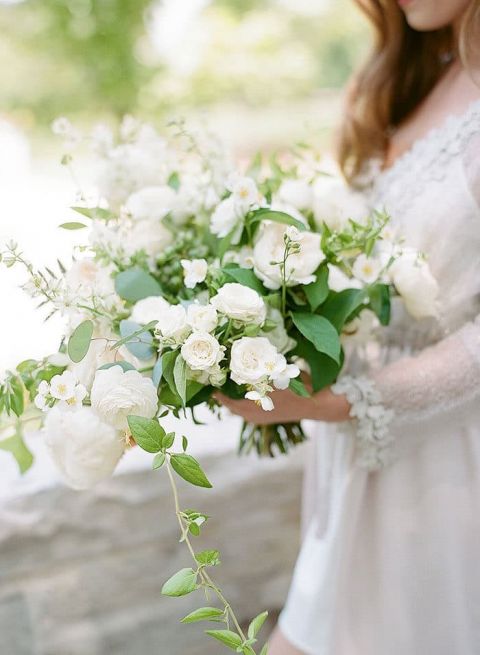 Elegant with White Flowers and Greens Loose and romantic bouquet