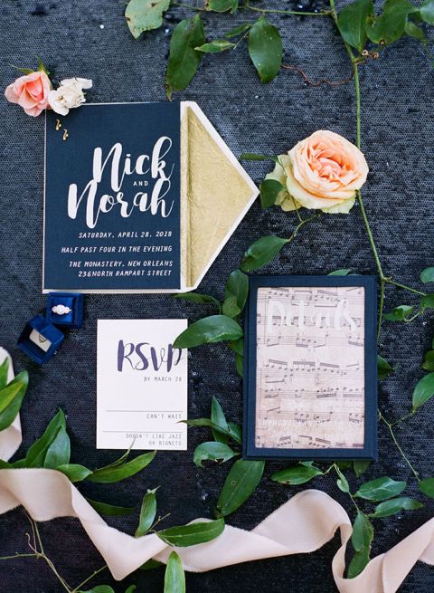 Navy Blue Music Inspired Invitations for a Colorful Chic Wedding