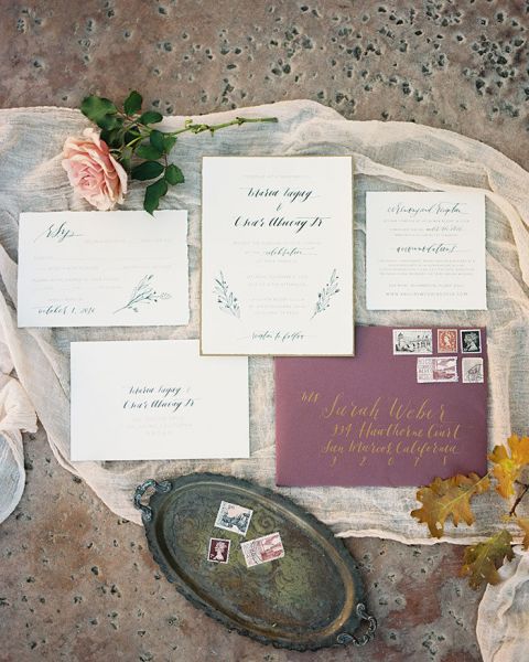 Plum and Gold Wedding Invitations