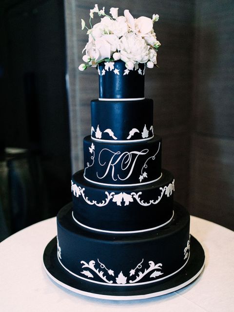 black and white and blue wedding cakes