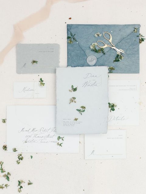 Blue and White Raw Paper Invitations