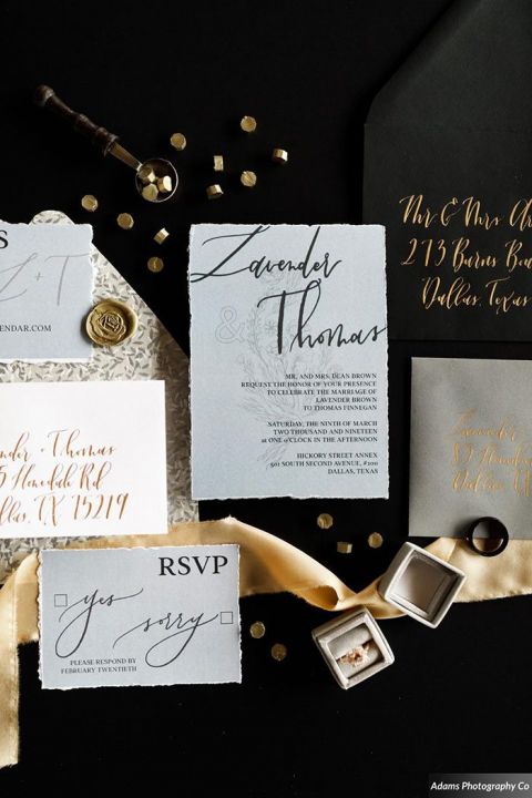 Moody Blue and Black Wedding Invitations