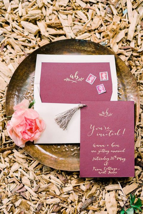 Burgundy and Gold Invitations