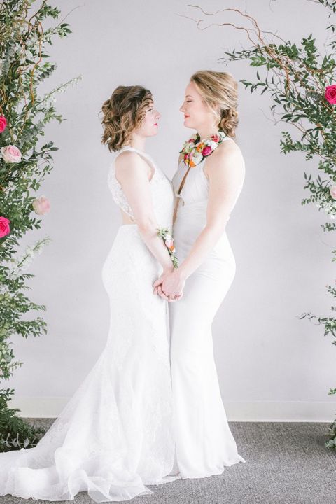 pink and gold wedding dress