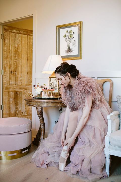 Feathers and a Fabulous Pink Wedding Dress for a Tiny Dancer