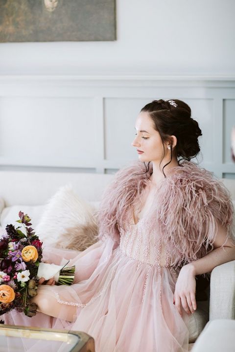 Feathers and a Fabulous Pink Wedding Dress for a Tiny Dancer