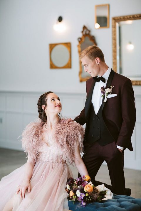 Feathers and a Fabulous Pink Wedding Dress for a Tiny Dancer