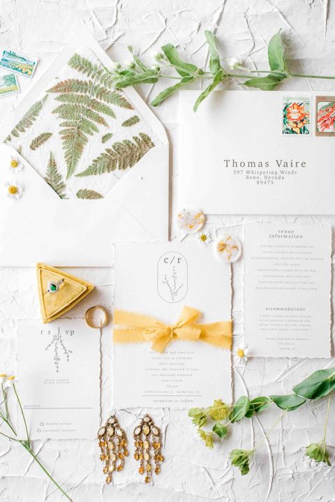 Botanical Yellow Invitations for a Music City Wedding