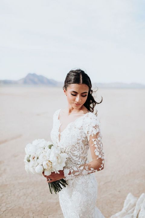 Stunning Desert Bride with a Long Sleeve Wedding Dress