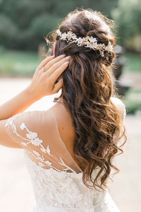 Half Up Bridal Hairstyle with a Vine Headpiece