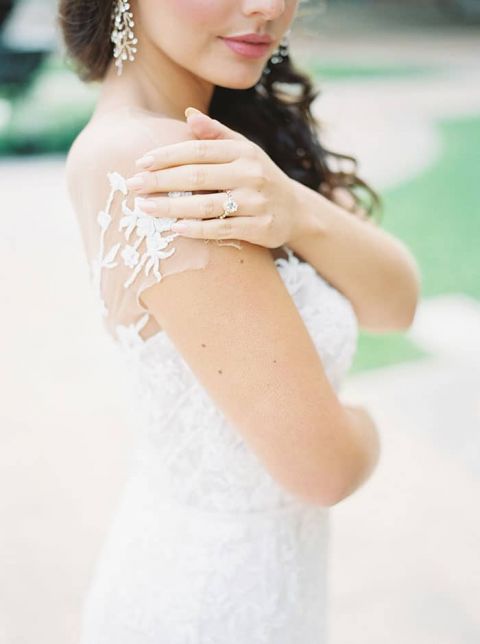 Off the Shoulder Illusion Lace Wedding Dress