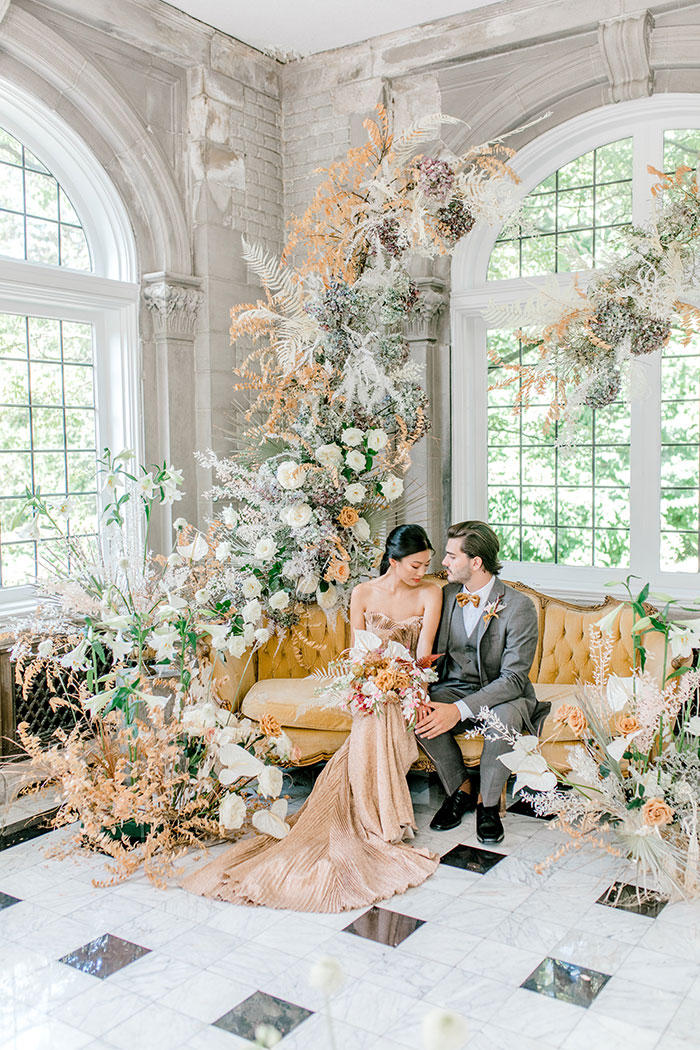 White dress with gold 2024 flowers