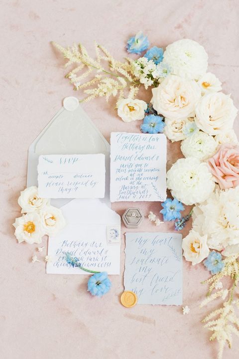 French Countryside Garden Inspired Invitation Flatlay