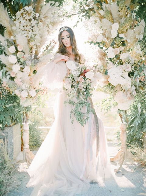 Enchanting Film Bridal Portraits with a Pampas Grass Archway