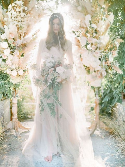 Enchanting Film Bridal Portraits With A Pampas Grass Arch - Hey Wedding 