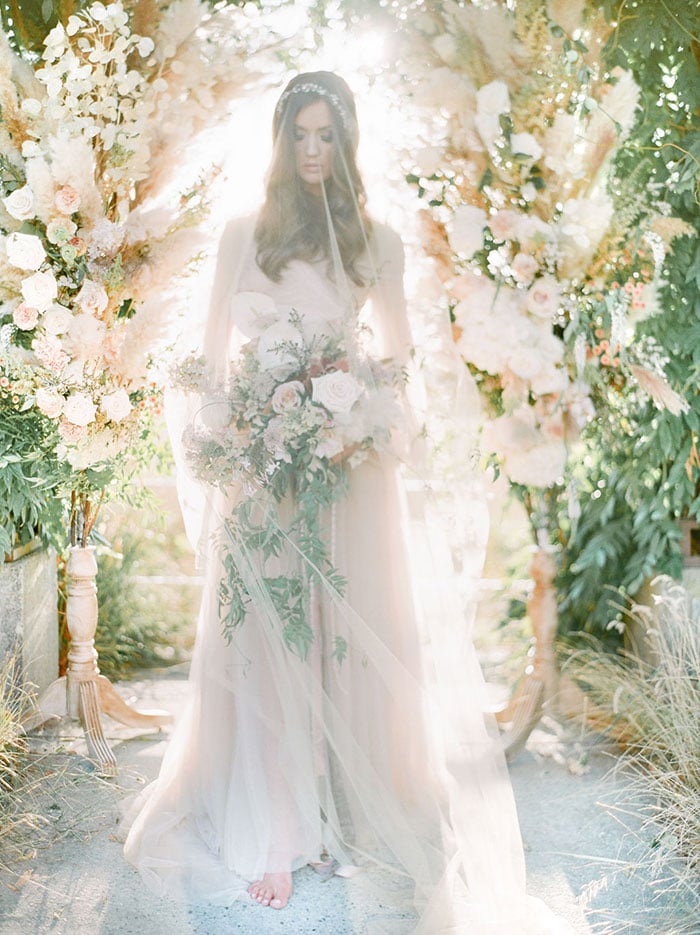 Enchanting Film Bridal Portraits with a Pampas Grass Arch - Hey Wedding ...