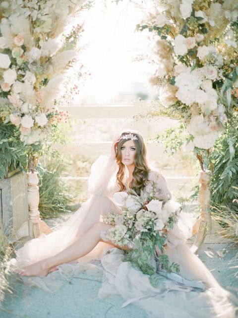 Enchanting Film Bridal Portraits with a Pampas Grass Arch - Hey Wedding ...