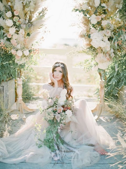 Enchanting Film Bridal Portraits with a Pampas Grass Arch - Hey Wedding ...