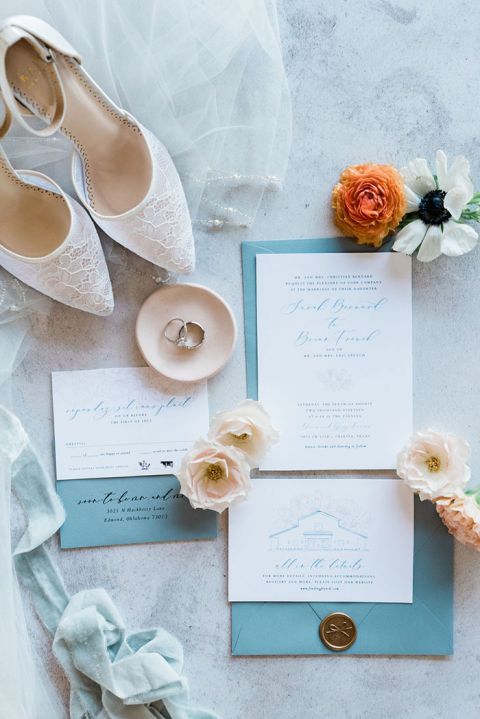 Dusty Blue and Peach Wedding Invitations