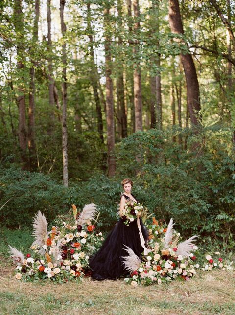 Moody Fall Forest Shoot With A Black Bridal Gown Hey Wedding Lady