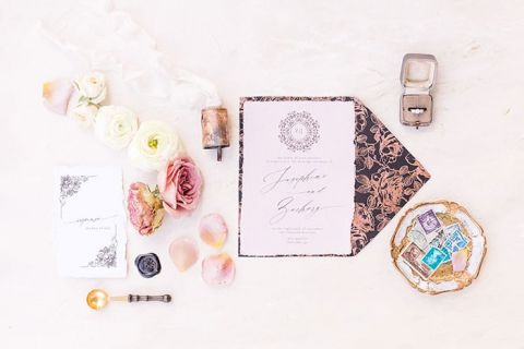 Rose Gold Metallic Floral Print Invitations