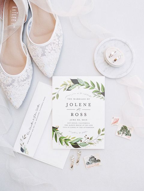 Natural Greenery Touches for a White Wedding Invitation Suite