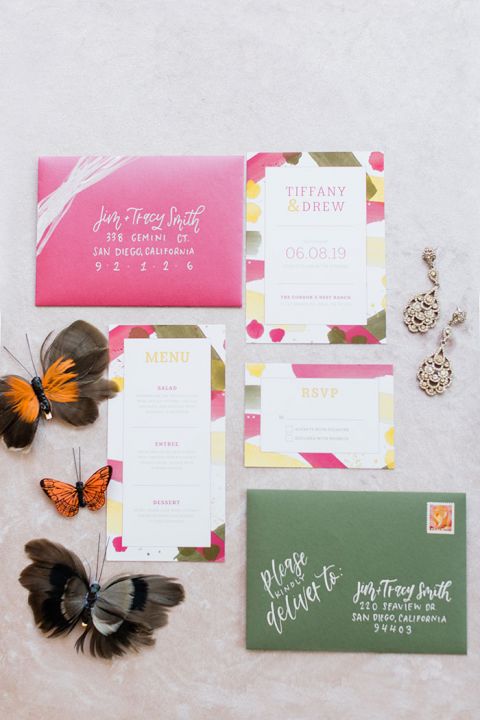 Colorful Wedding Invitations with Palm Springs Vibes